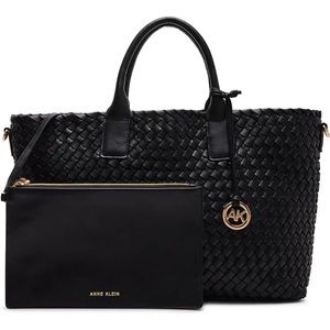 NEW~ANNE KLEIN Large Woven Tote with Pouch